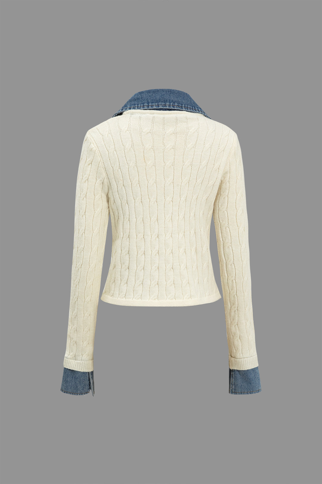 Πλεκτό Τζιν Πουκάμισο Με Γιακά Και Μακριά Μανίκια