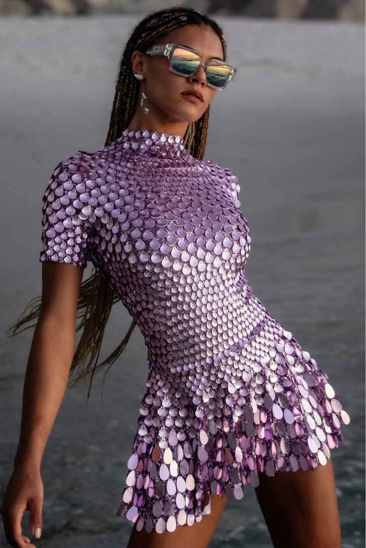 Μίνι Φόρεμα Kaia Με Ψηλό Ντεκολτέ Και Πούλιες