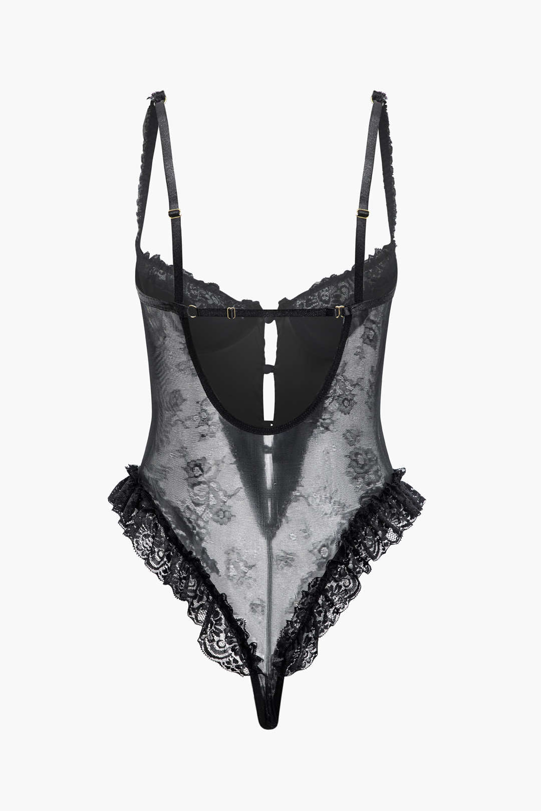 Κορμάκι Εσώρουχων Με Δαντέλα Και Βολάν, Λεπτομέρεια Στην Πλάτη Και Κουμπιά