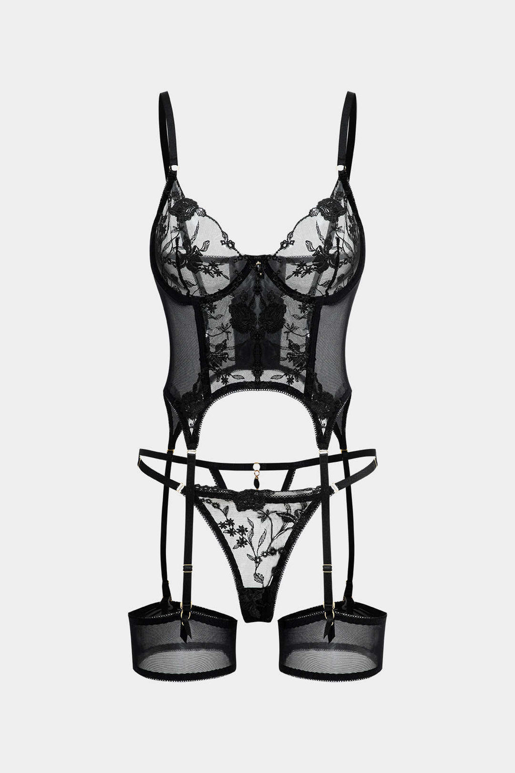 Σετ Ζαρτιέρες Από Διαφανές Τούλι Με Κεντημένες Χάντρες