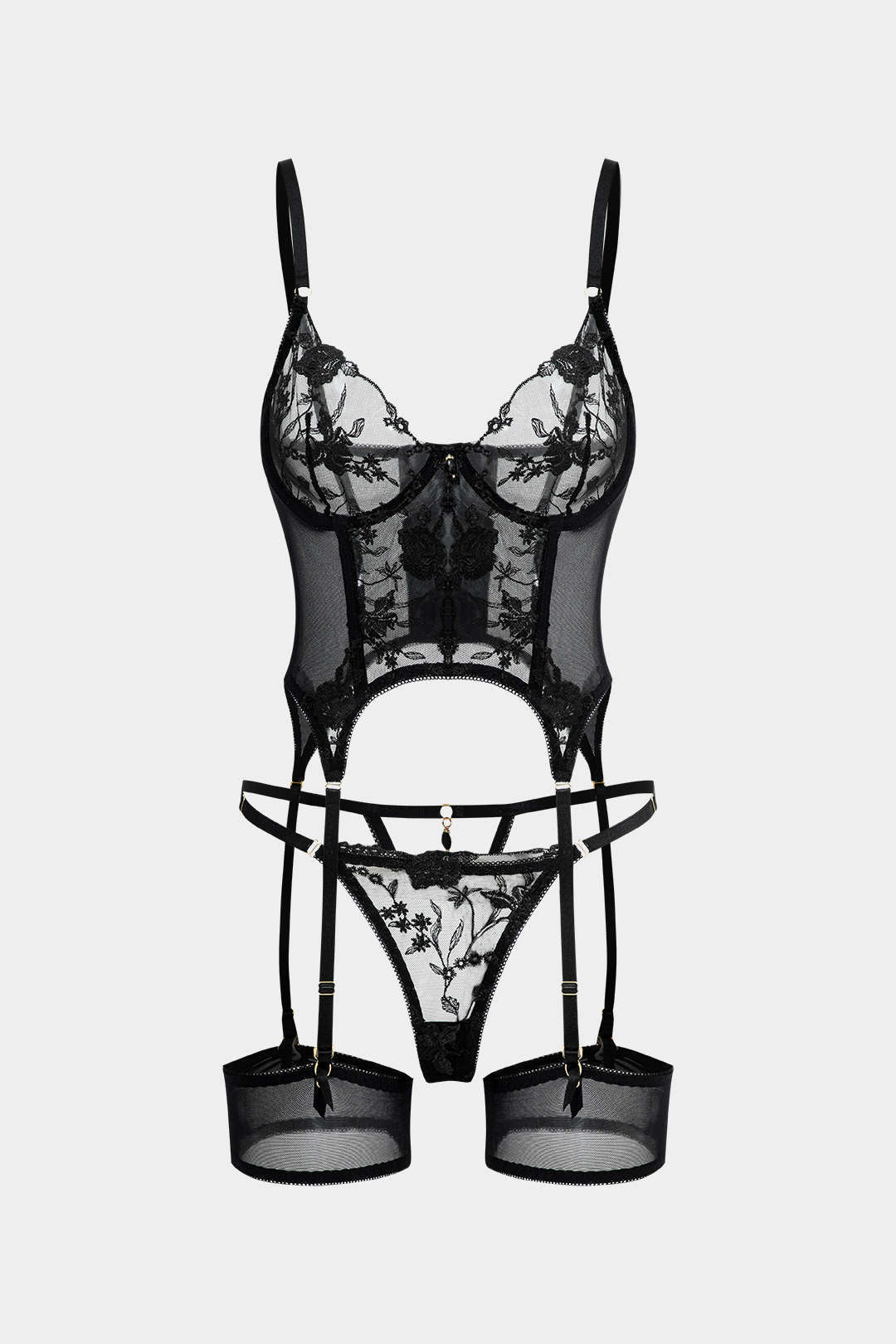 Σετ Ζαρτιέρες Από Διαφανές Τούλι Με Κεντημένες Χάντρες