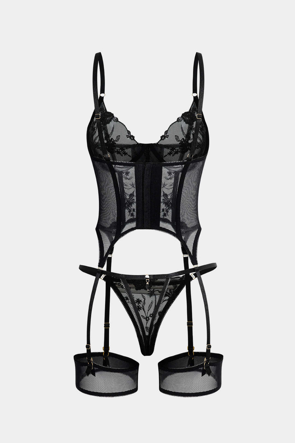 Σετ Ζαρτιέρες Από Διαφανές Τούλι Με Κεντημένες Χάντρες