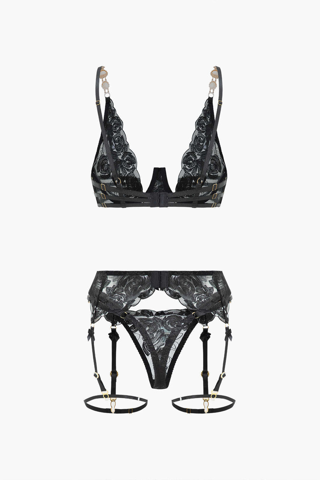 Σετ Ζαρτιέρες Με Δαντέλα Και Μεταλλική Κεντημένη Αλυσίδα