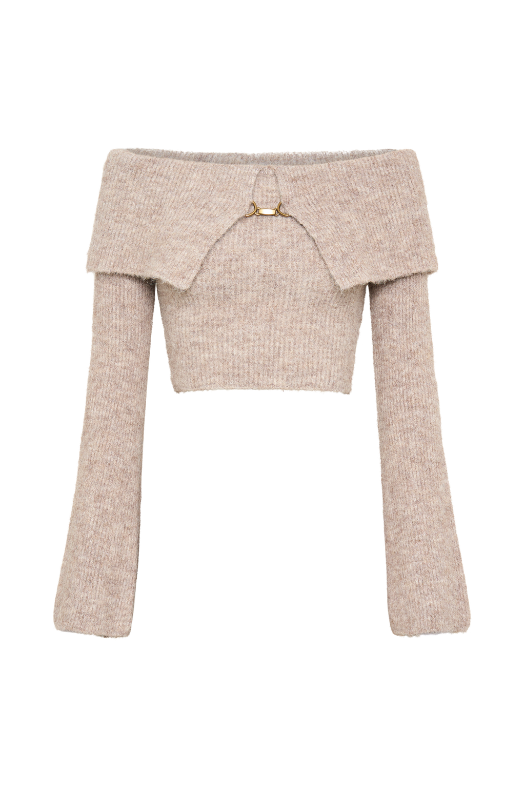 Baxter Μπλούζα Με Φουσκωτό Πλεκτό Μπλούζα Και Έξω Τους Ώμους - Γκρι-Μπεζ