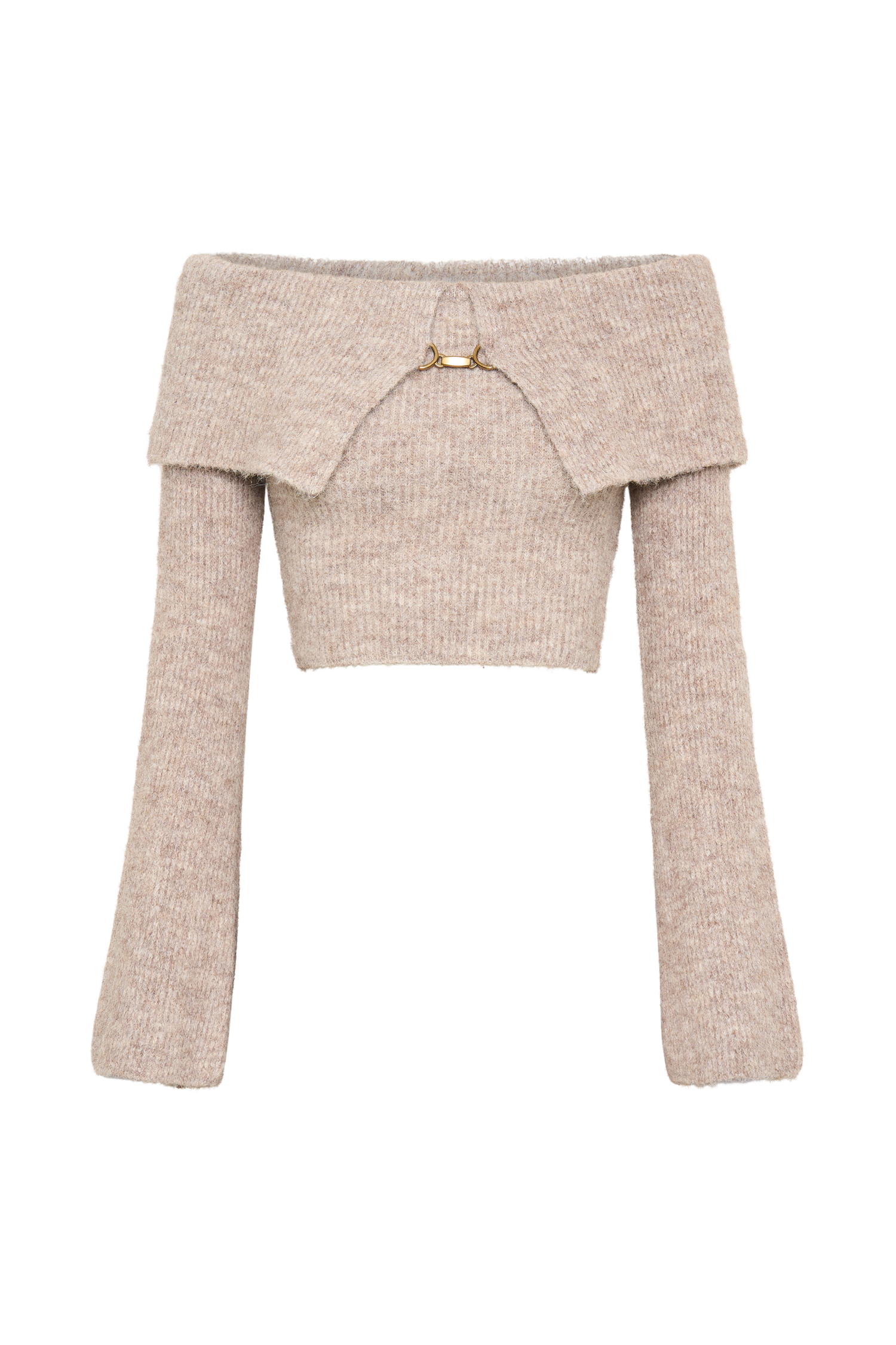 Baxter Μπλούζα Με Φουσκωτό Πλεκτό Μπλούζα Και Έξω Τους Ώμους - Γκρι-Μπεζ