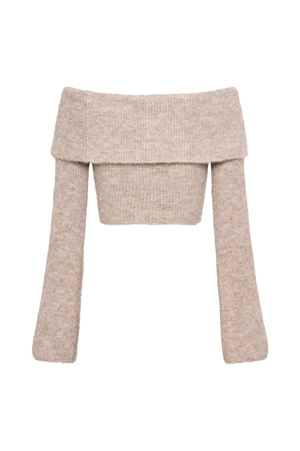 Baxter Μπλούζα Με Φουσκωτό Πλεκτό Μπλούζα Και Έξω Τους Ώμους - Γκρι-Μπεζ