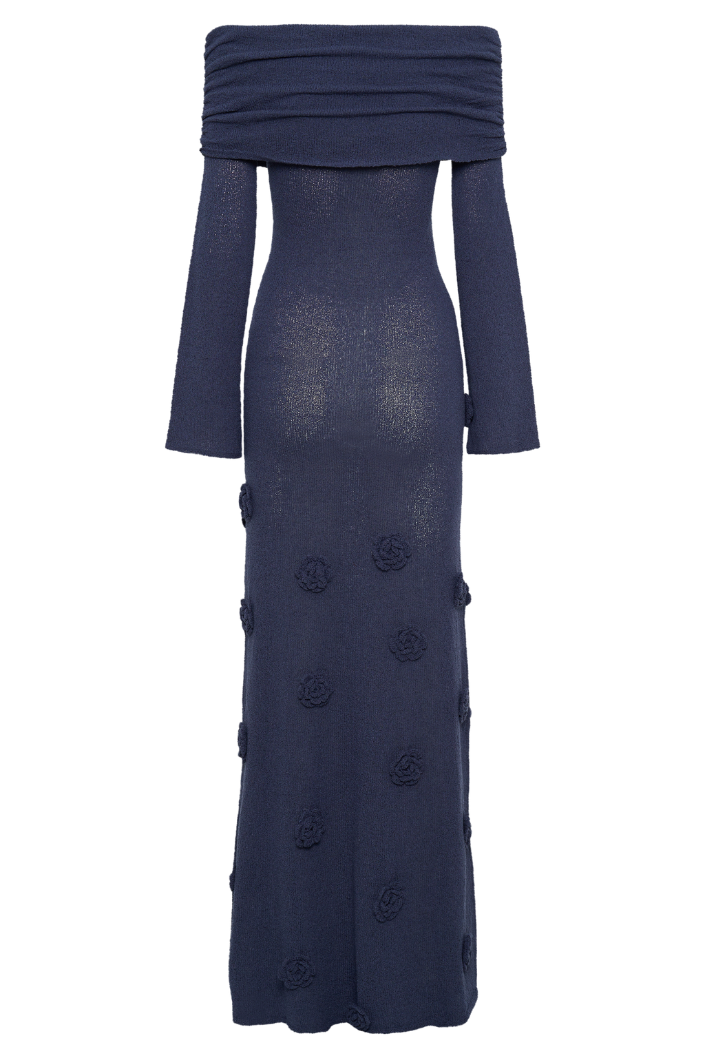 Kiki Πλεκτό Μακρύ Φόρεμα Με Έξωτους Ώμους Και Ροζ - Σκούρο Μπλε