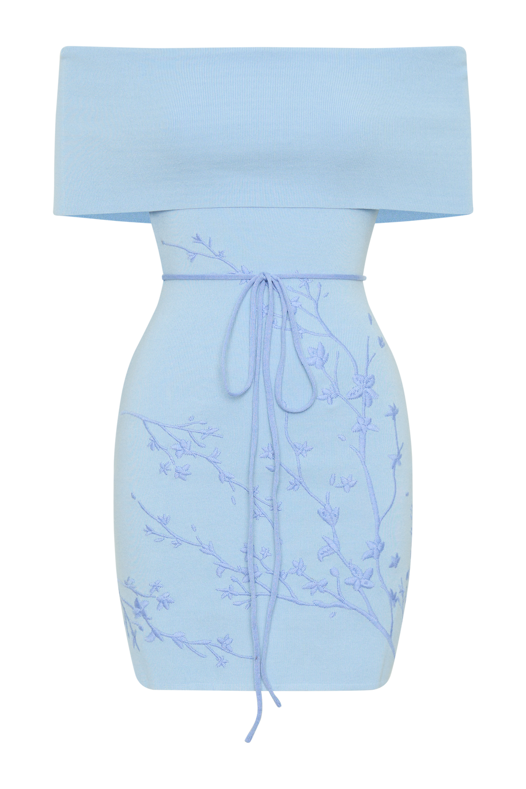 Μίνι Φόρεμα Mallory Με Κέντημα Και Έξωτους Ώμους - Γαλάζιο Του Πάγου