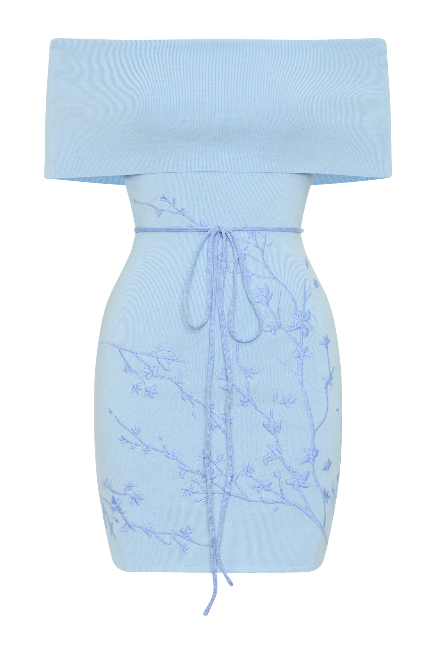 Μίνι Φόρεμα Mallory Με Κέντημα Και Έξωτους Ώμους - Γαλάζιο Του Πάγου