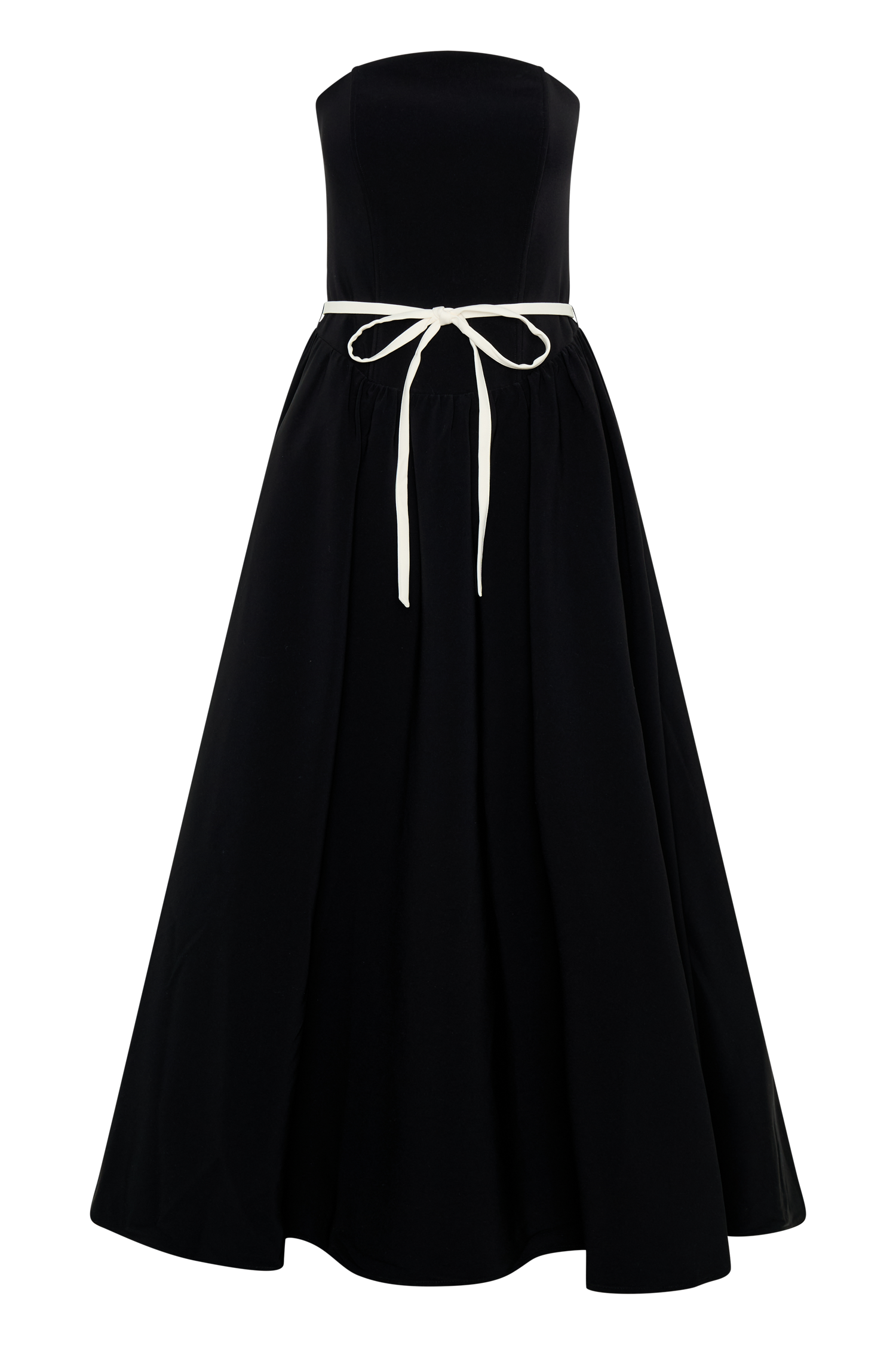 Φόρεμα Μίντι Με Τιράντες Και Τελείωμα Σε Αντίθεση - Μαύρο Και Άσπρο