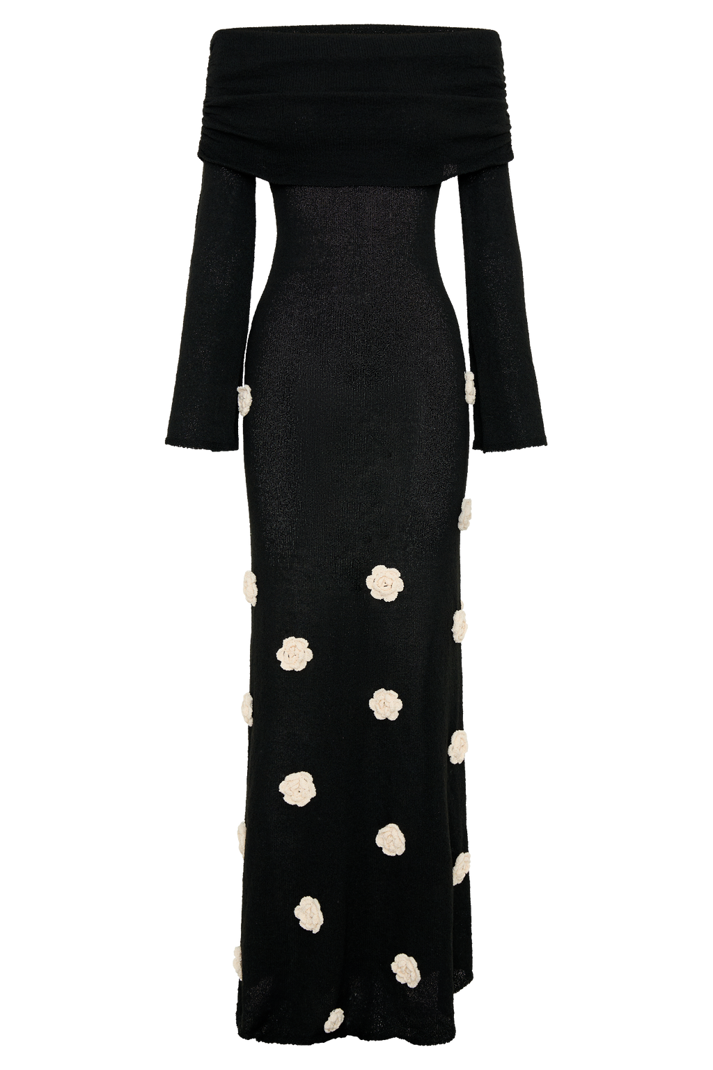 Φόρεμα Kiki Με Πλεκτό Ροζ Μάξι Φόρεμα Και Έξω Ώμους - Μαύρο/Λευκό