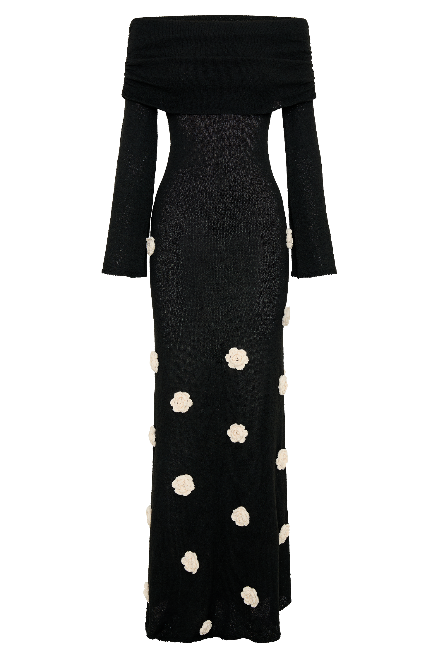 Φόρεμα Kiki Με Πλεκτό Ροζ Μάξι Φόρεμα Και Έξω Ώμους - Μαύρο/Λευκό