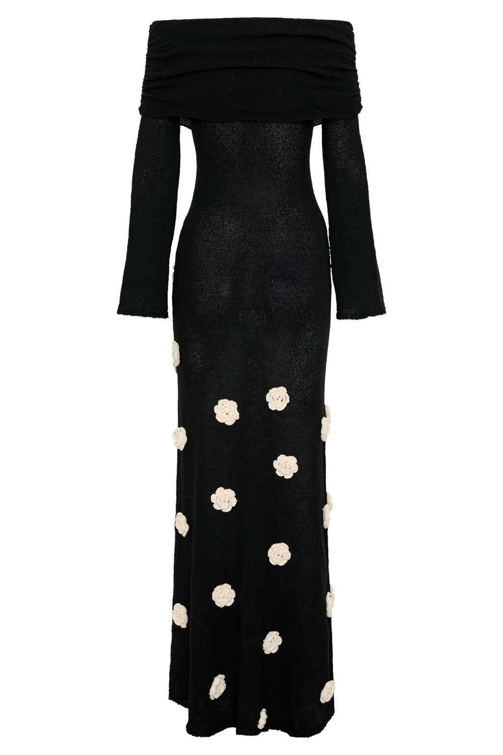 Φόρεμα Kiki Με Πλεκτό Ροζ Μάξι Φόρεμα Και Έξω Ώμους - Μαύρο/Λευκό