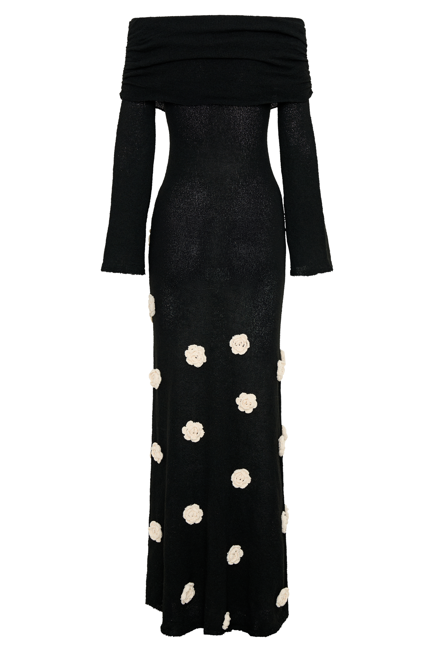 Φόρεμα Kiki Με Πλεκτό Ροζ Μάξι Φόρεμα Και Έξω Ώμους - Μαύρο/Λευκό