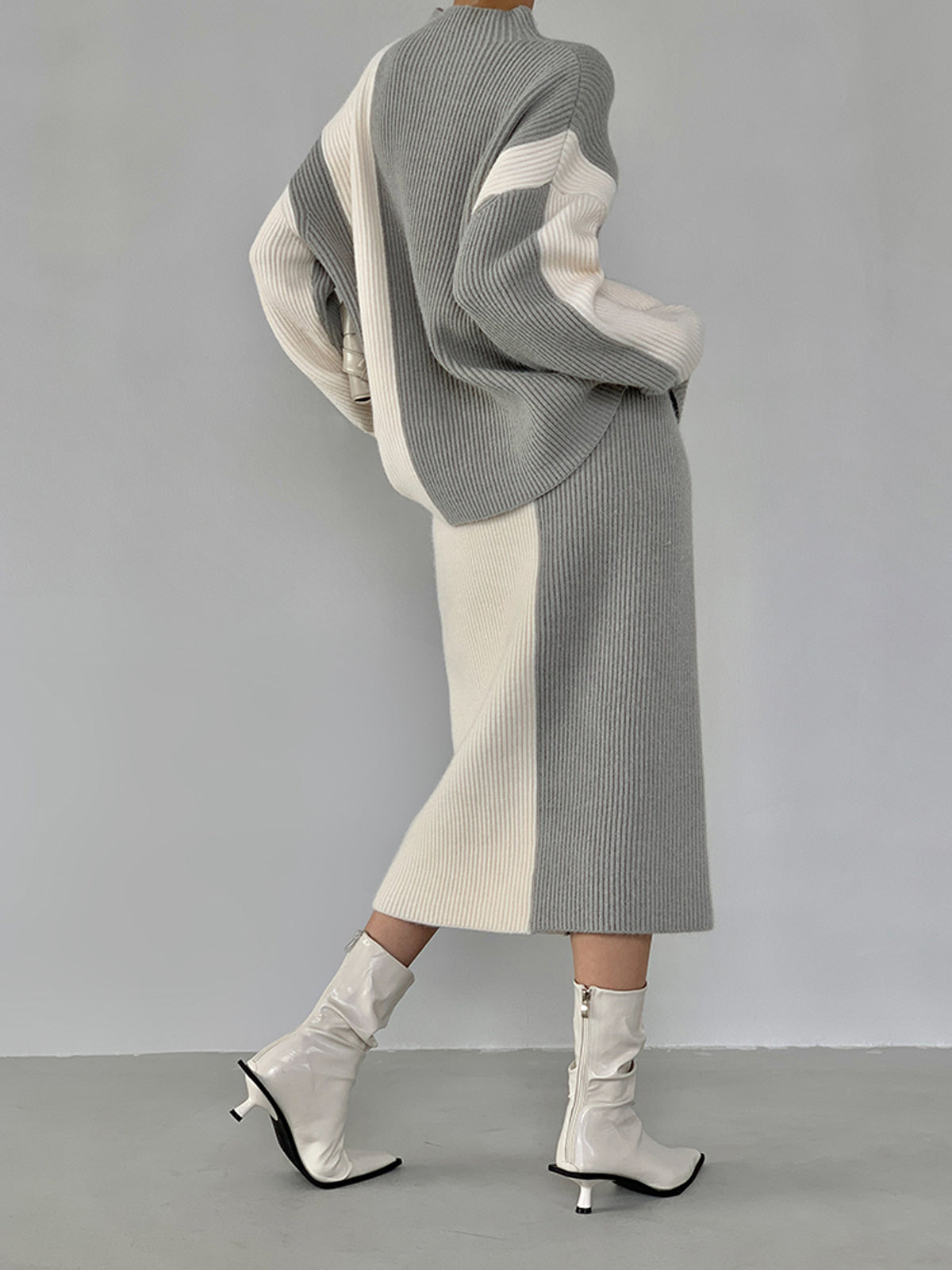 Σετ Πλεκτής Φούστας Δύο Τεμαχίων Με Ρίγες Σε Αντίθεση