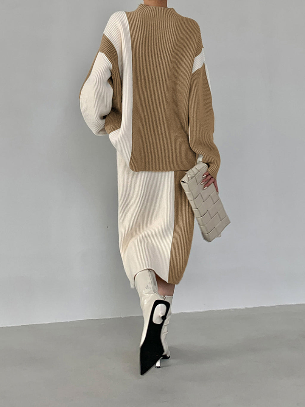 Σετ Πλεκτής Φούστας Δύο Τεμαχίων Με Ρίγες Σε Αντίθεση