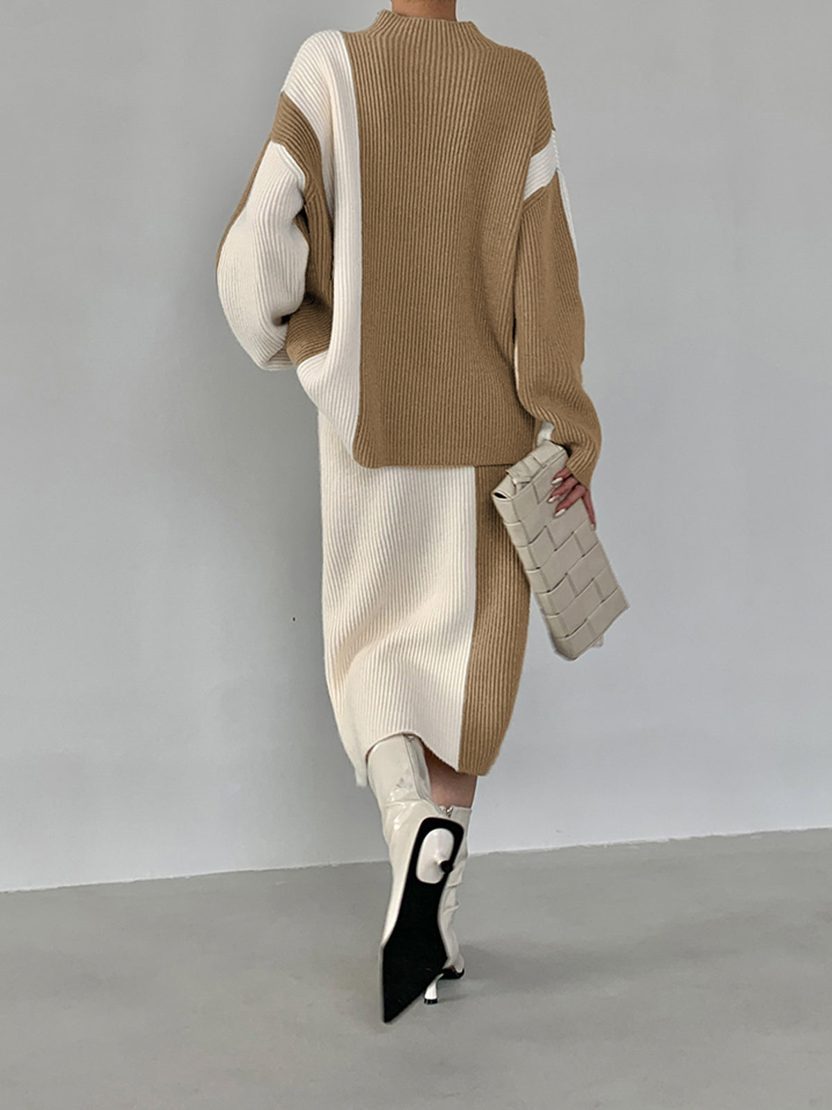 Σετ Πλεκτής Φούστας Δύο Τεμαχίων Με Ρίγες Σε Αντίθεση