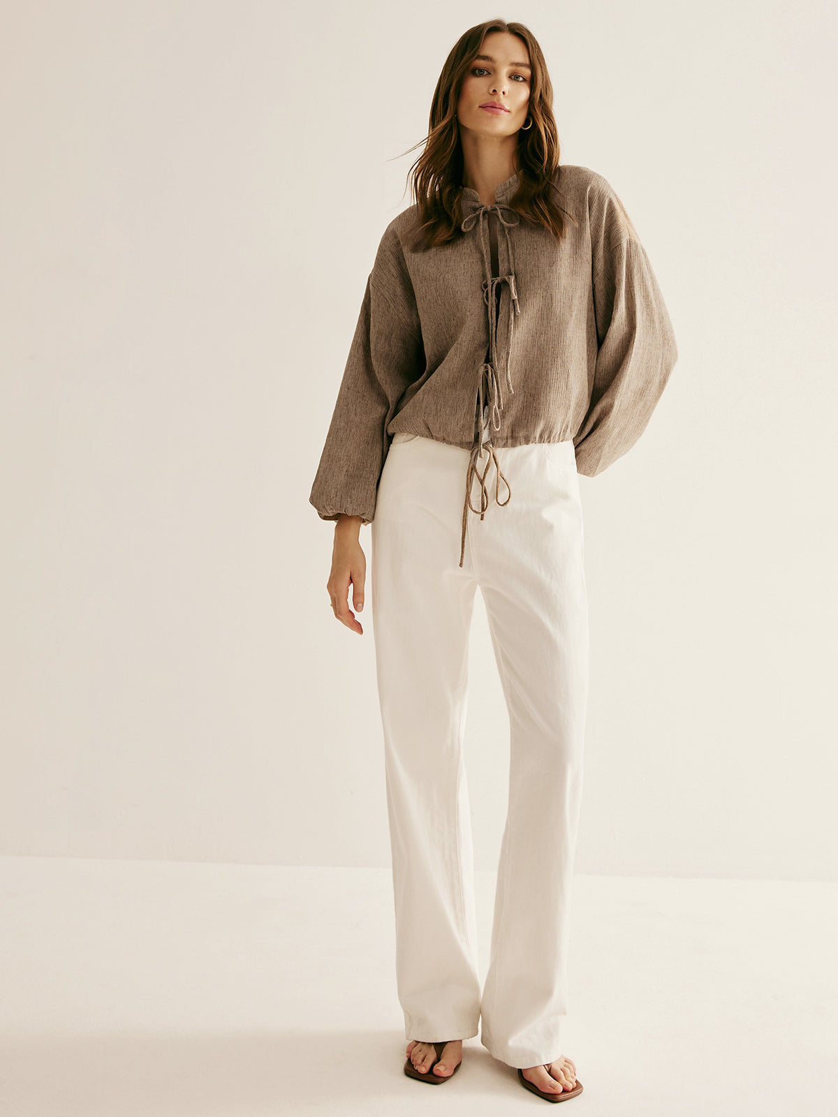 Ρετρό Μπλούζα Με Κορδόνια