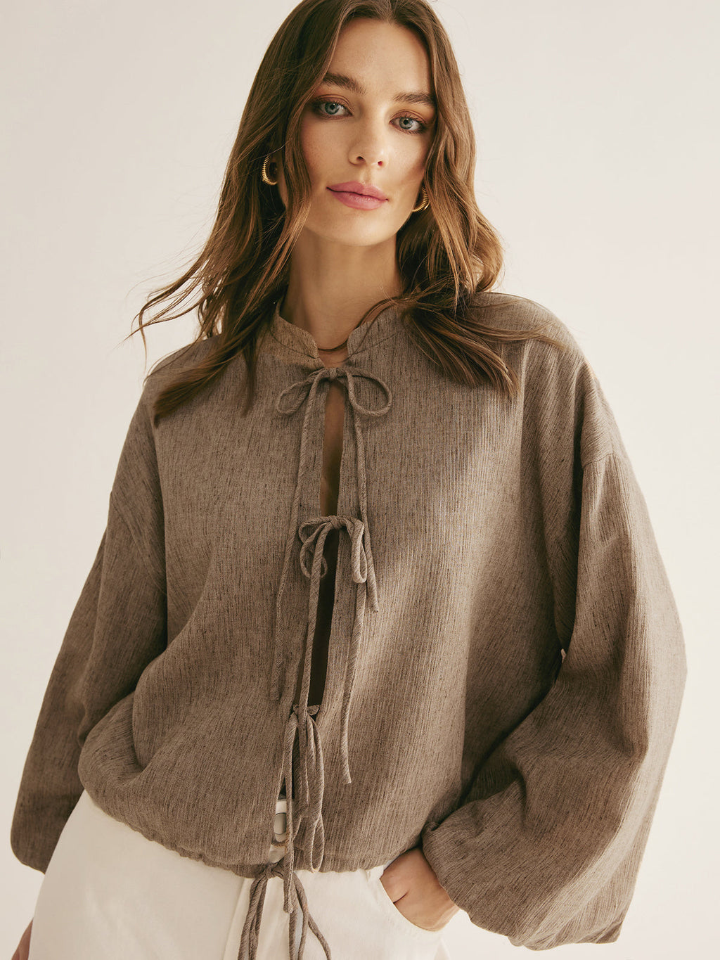 Ρετρό Μπλούζα Με Κορδόνια
