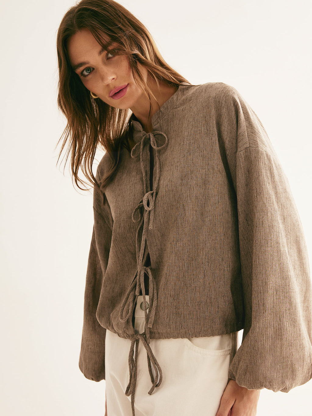 Ρετρό Μπλούζα Με Κορδόνια