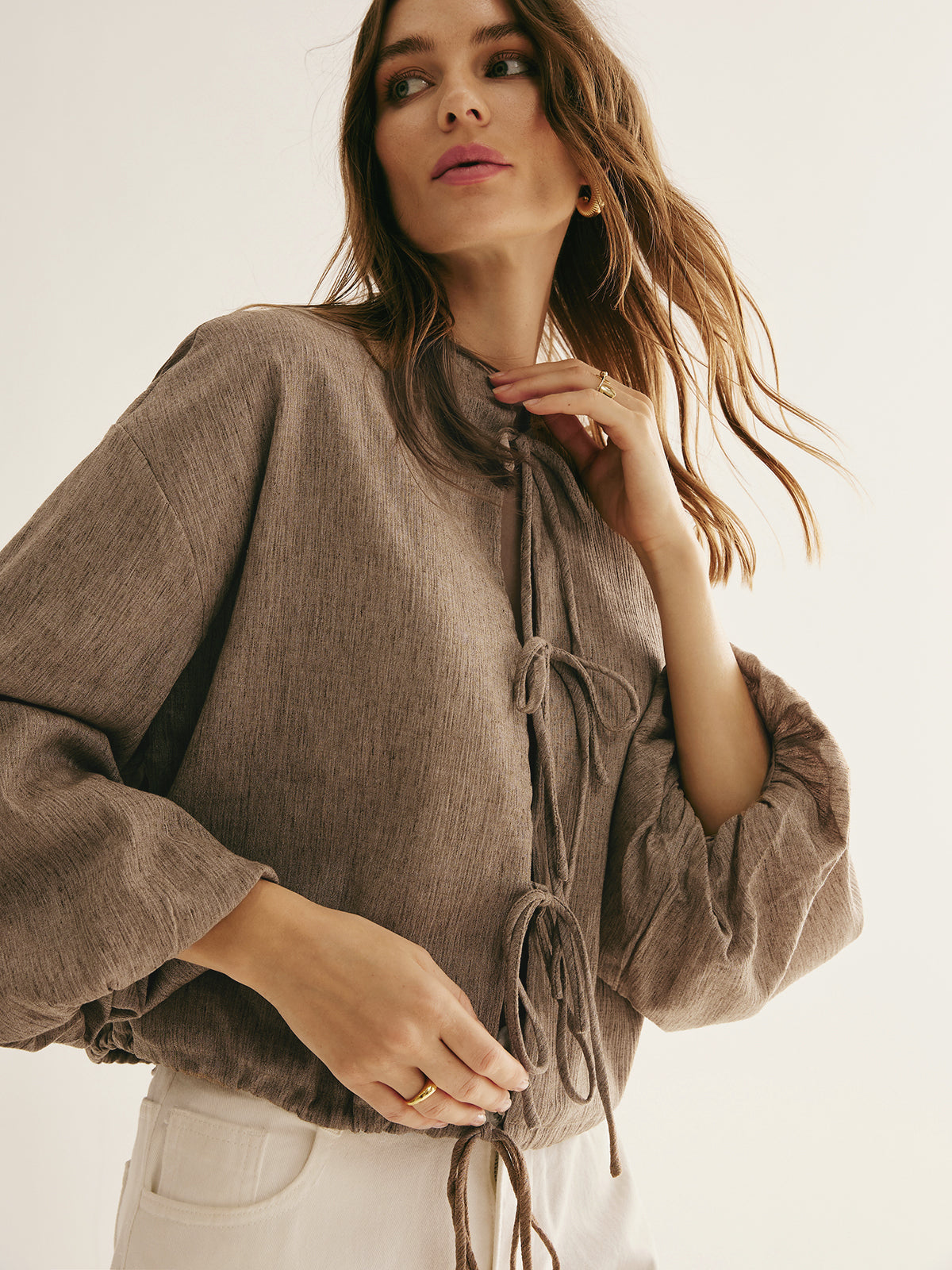 Ρετρό Μπλούζα Με Κορδόνια