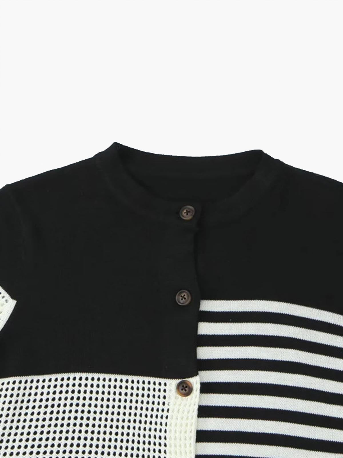 Πλεκτό Τοπ Με Γεωμετρικά Κουμπιά Και Χρωματικά Μπλοκ