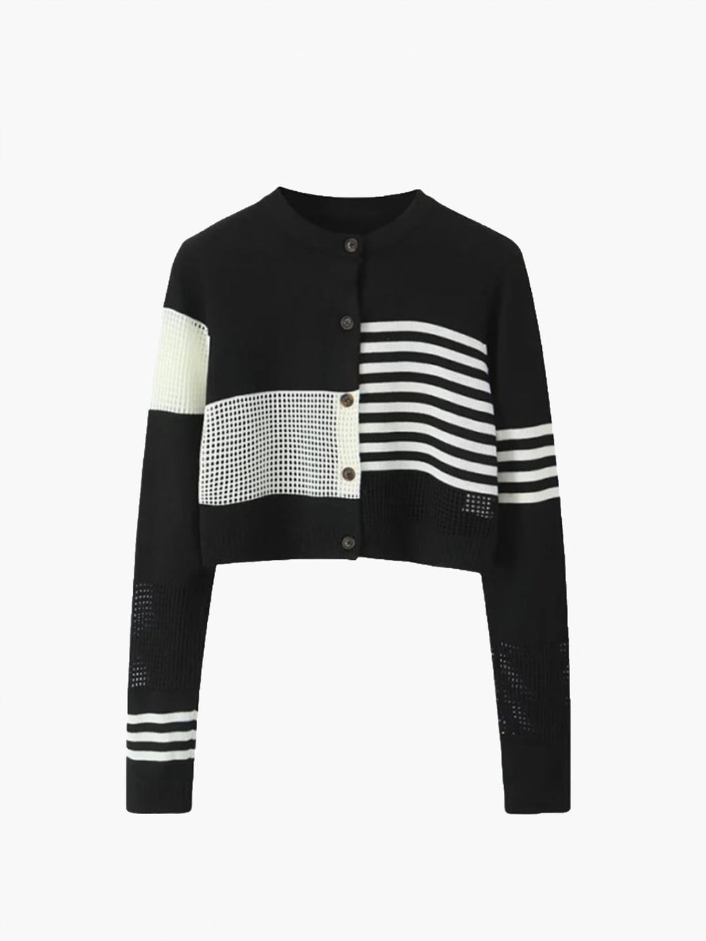 Πλεκτό Τοπ Με Γεωμετρικά Κουμπιά Και Χρωματικά Μπλοκ