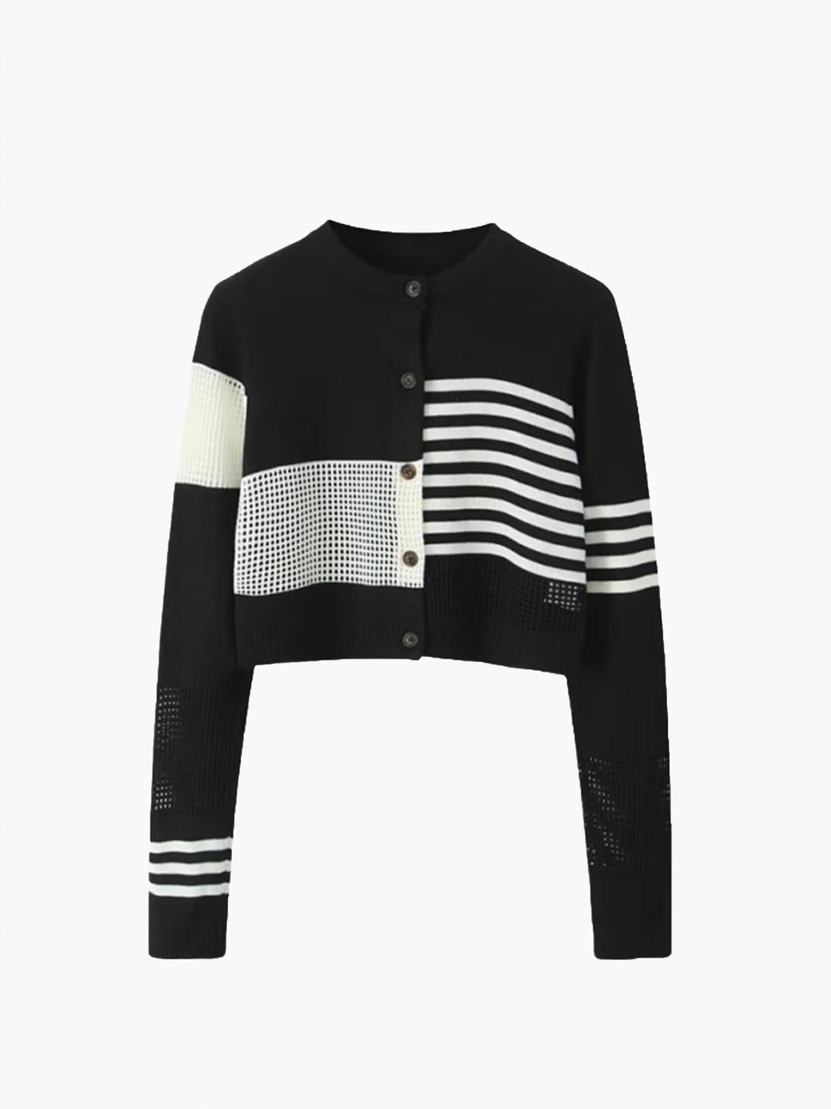 Πλεκτό Τοπ Με Γεωμετρικά Κουμπιά Και Χρωματικά Μπλοκ