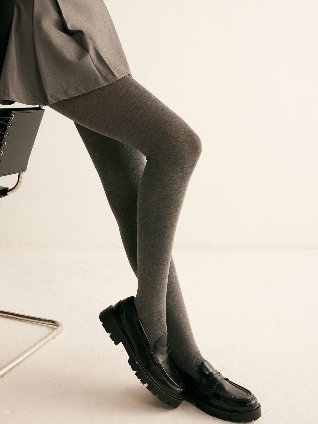 Κάλτσες Luisa Grey Με Χοντρές Γκρι Κάλτσες