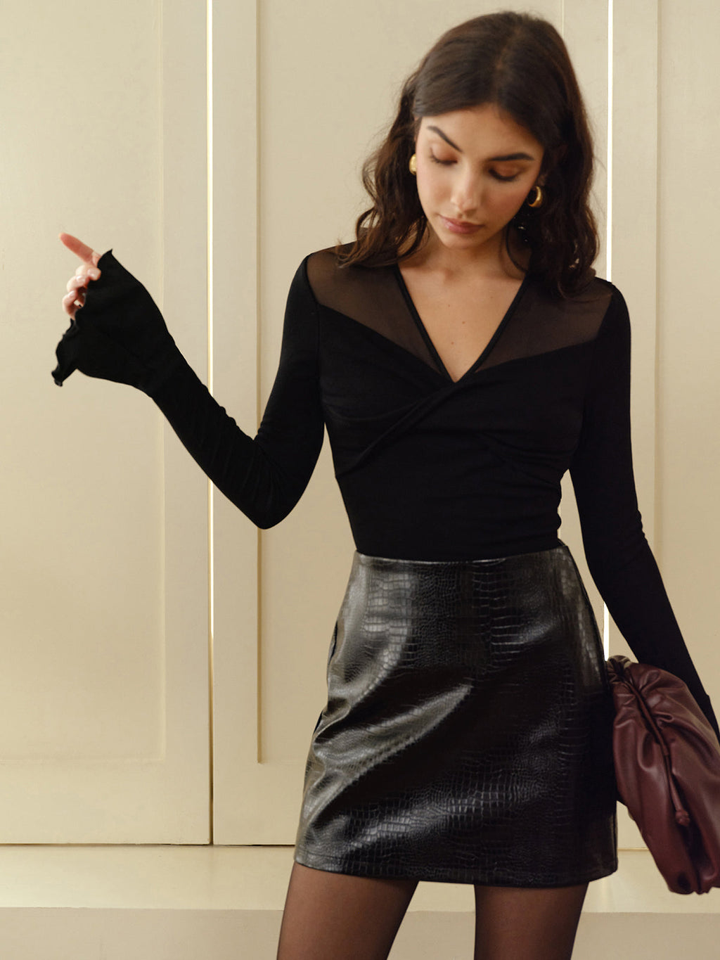 Ζακέτα Με V-Neck Και Mesh Panel