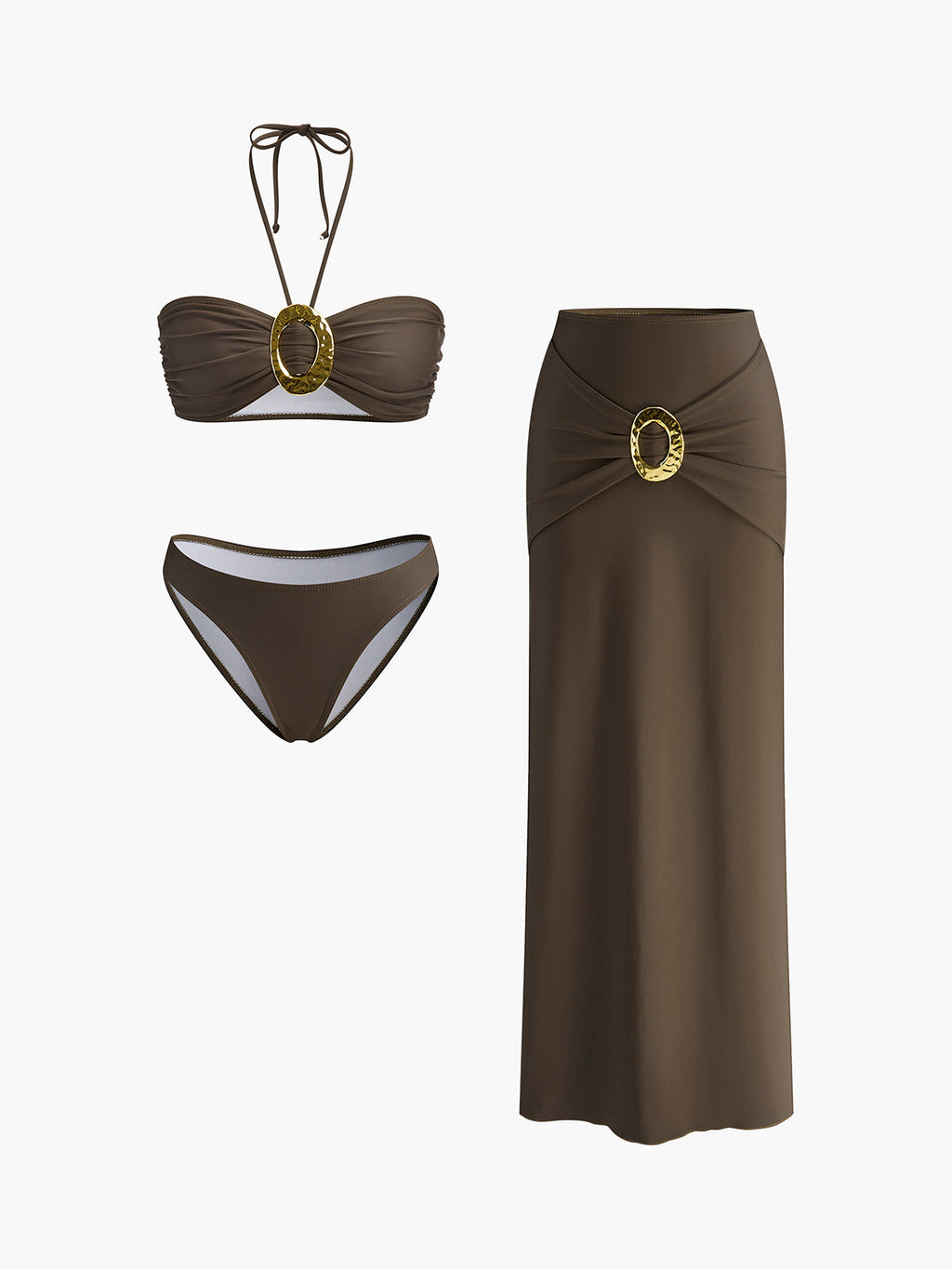 Σετ Μπικίνι Με Οβάλ Ρίγες Και Ντραπέ Φούστα