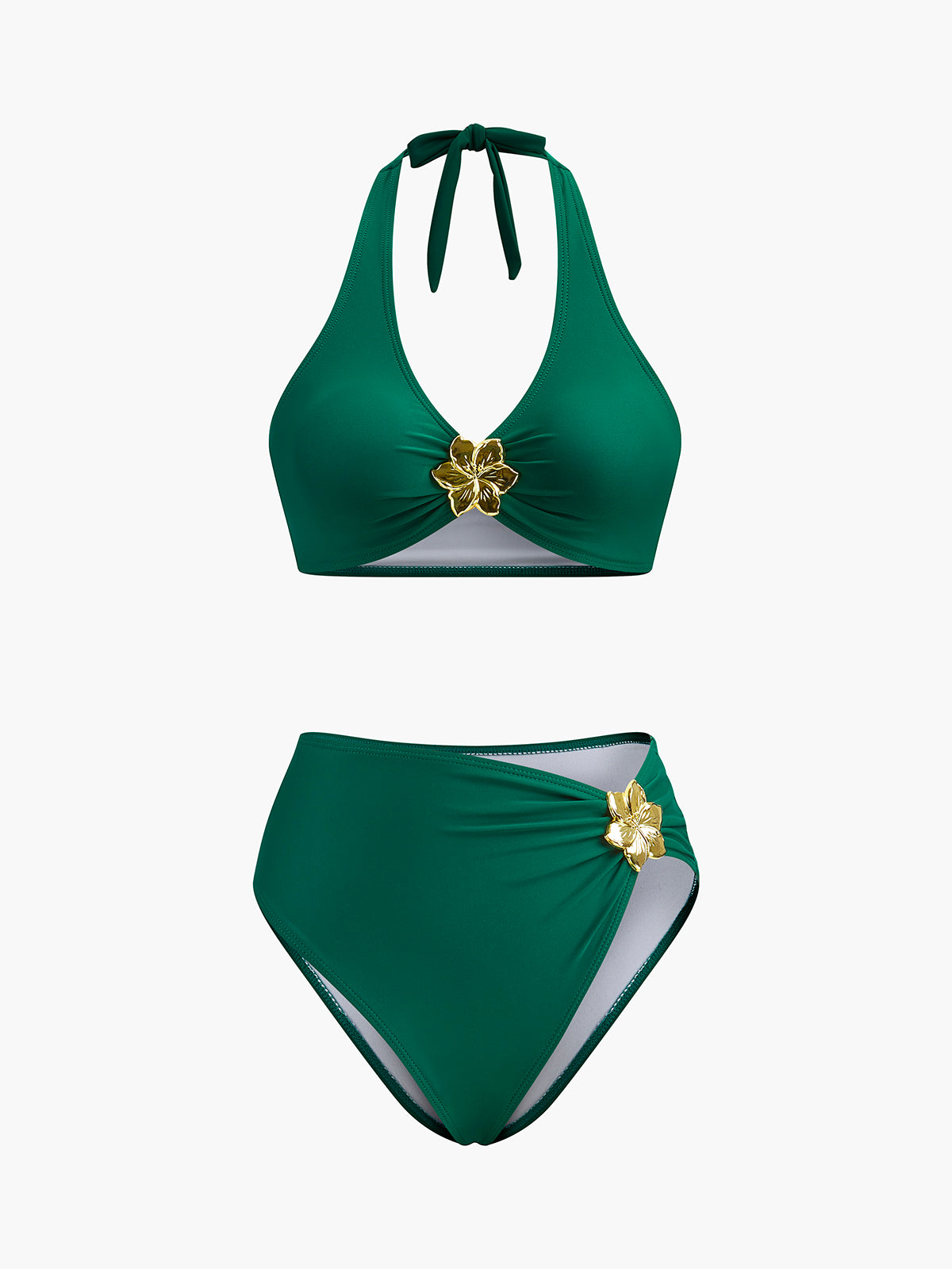 Σετ Μπικίνι Halter Με Μεταλλικές Λεπτομέρειες Λουλουδιών