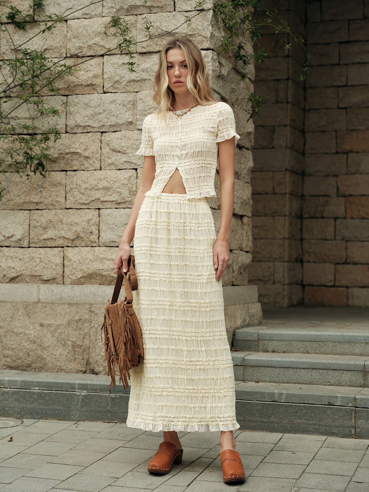 Σετ Φούστας Με Βολάν Και Crop Top