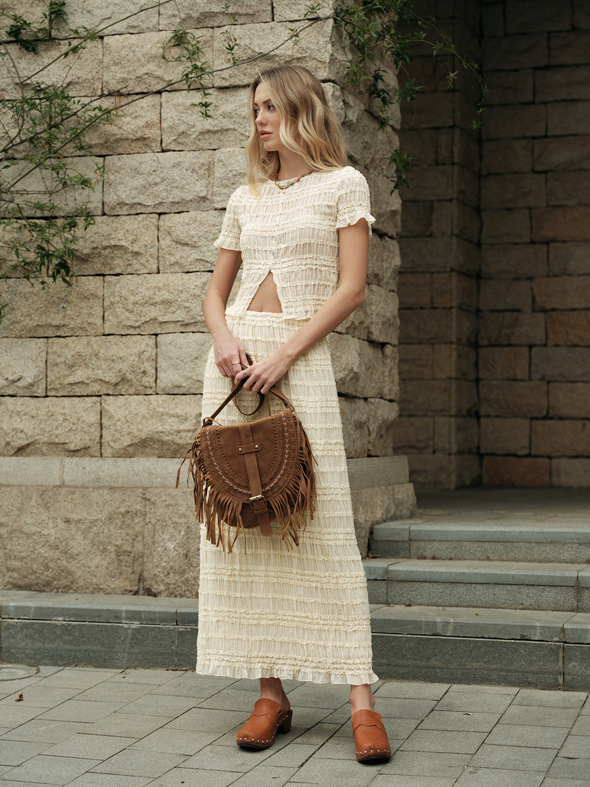 Σετ Φούστας Με Βολάν Και Crop Top