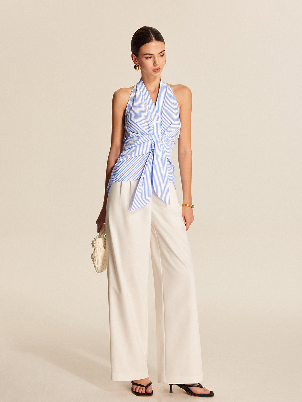 Ριγέ Μπλούζα Με Δέσιμο Στο Λαιμό Και Λεπτομέρεια Στο Τελείωμα