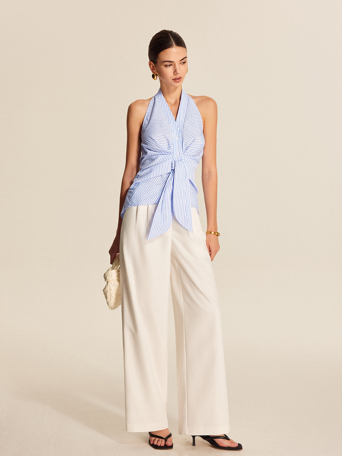 Ριγέ Μπλούζα Με Δέσιμο Στο Λαιμό Και Λεπτομέρεια Στο Τελείωμα