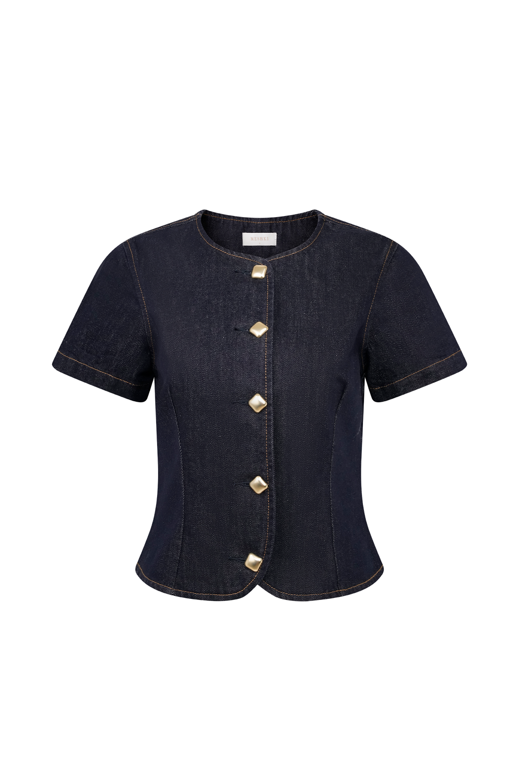 Bethany Τζιν Μπλούζα Με Κοντομάνικο Κουμπωτό Και Κουμπωτό - Πλυμένο Μπλε Λουλάκι