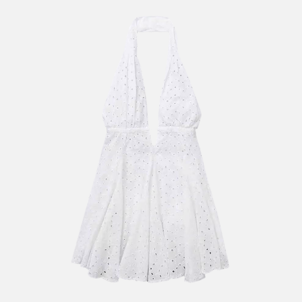 Μίνι Φόρεμα Με Τιράντες Και Λαιμόκοψη Από Βαμβάκι Και Δαντέλα