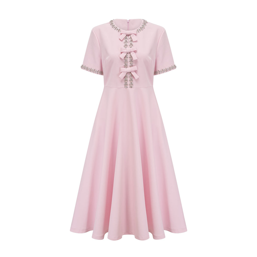 Φόρεμα Esther Pink Με Κοντό Μανίκι Και Κρυστάλλινες Λεπτομέρειες