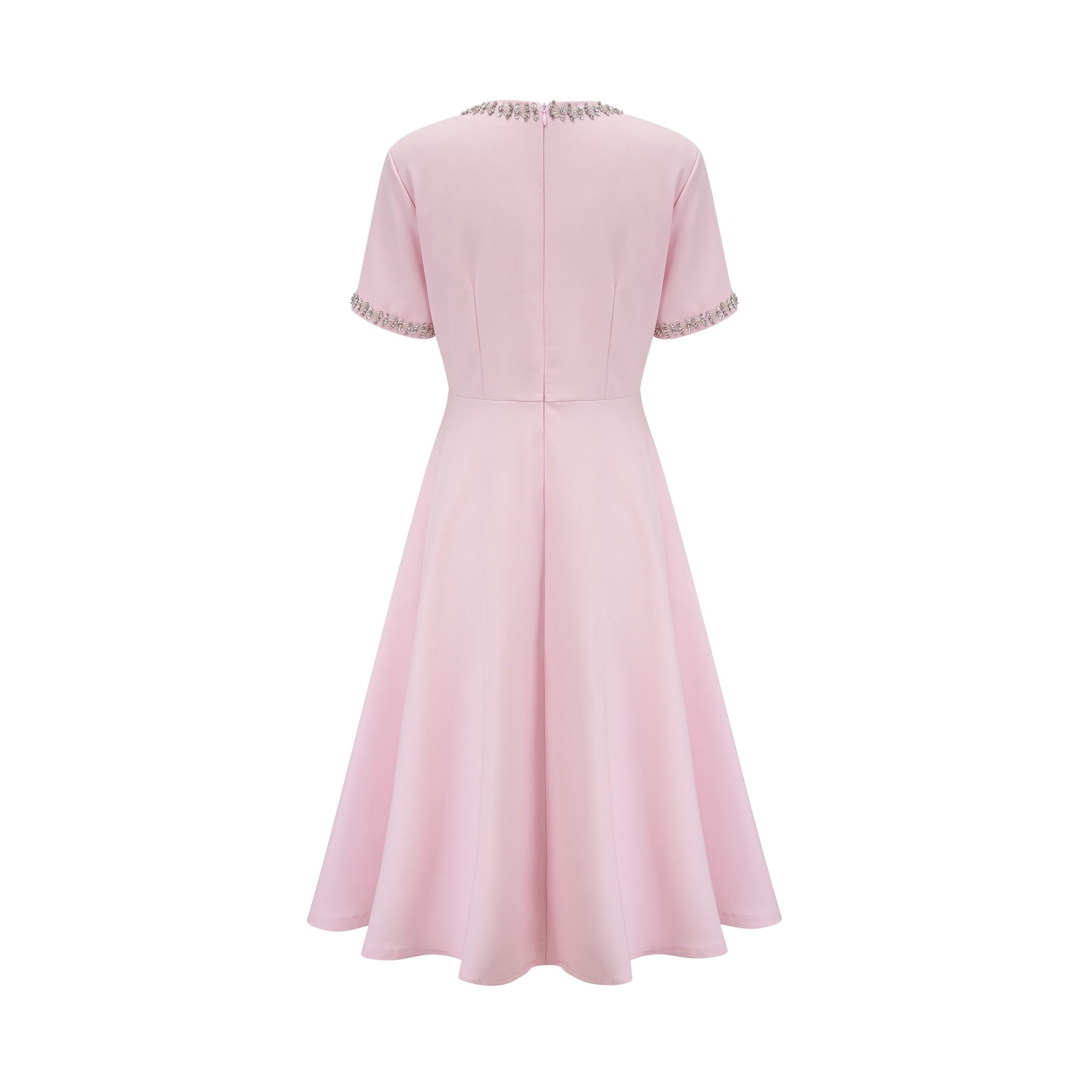 Φόρεμα Esther Pink Με Κοντό Μανίκι Και Κρυστάλλινες Λεπτομέρειες