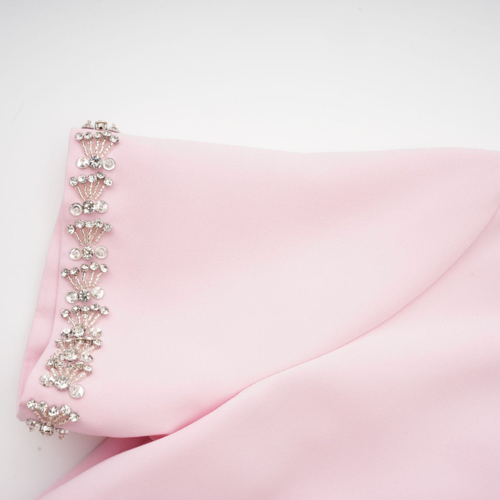 Φόρεμα Esther Pink Με Κοντό Μανίκι Και Κρυστάλλινες Λεπτομέρειες