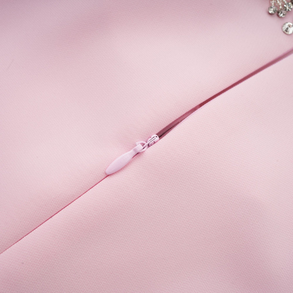 Φόρεμα Esther Pink Με Κοντό Μανίκι Και Κρυστάλλινες Λεπτομέρειες