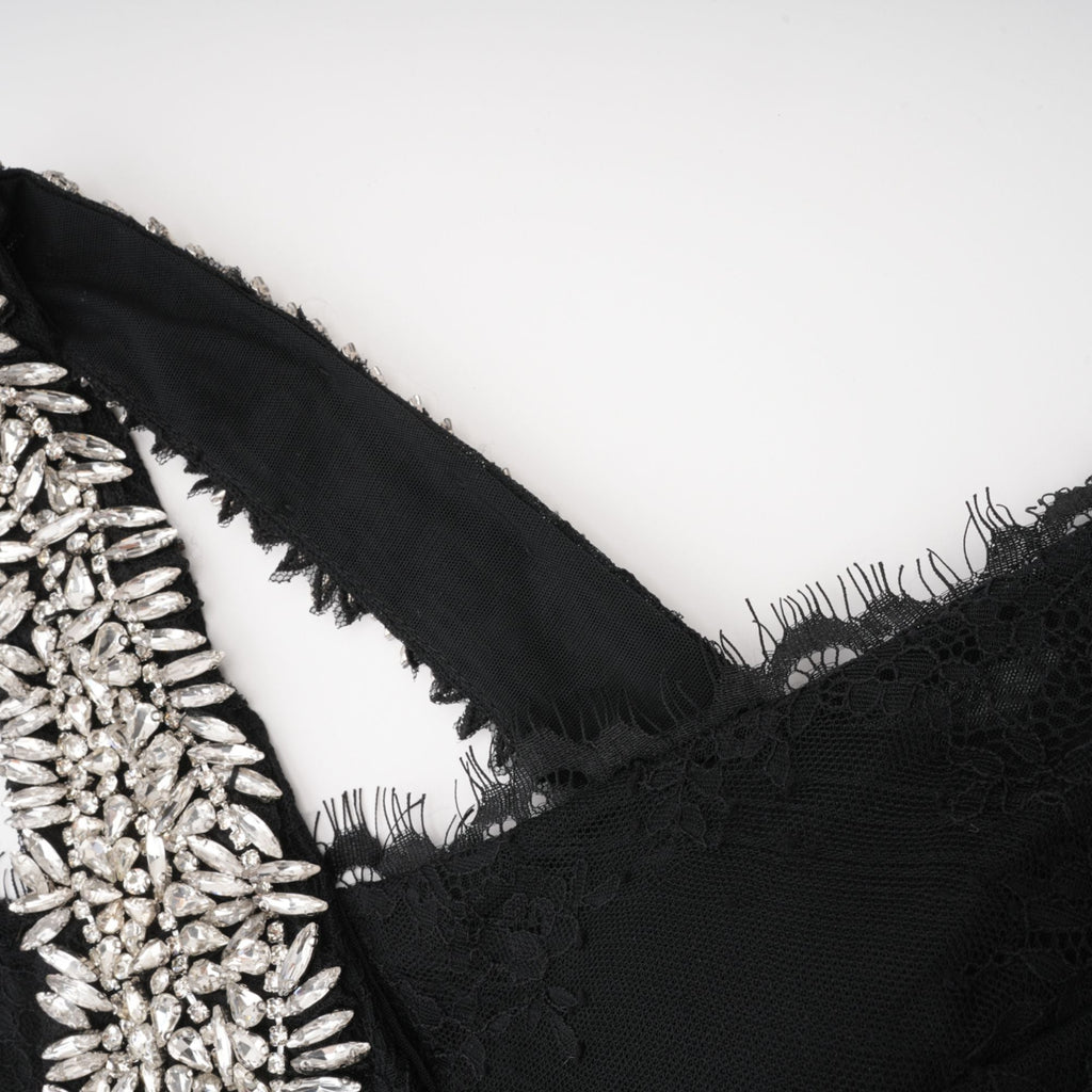 Μαύρο Μάξι Φόρεμα Irène Με Σταυρωτό Κρύσταλλο Και Διακόσμηση