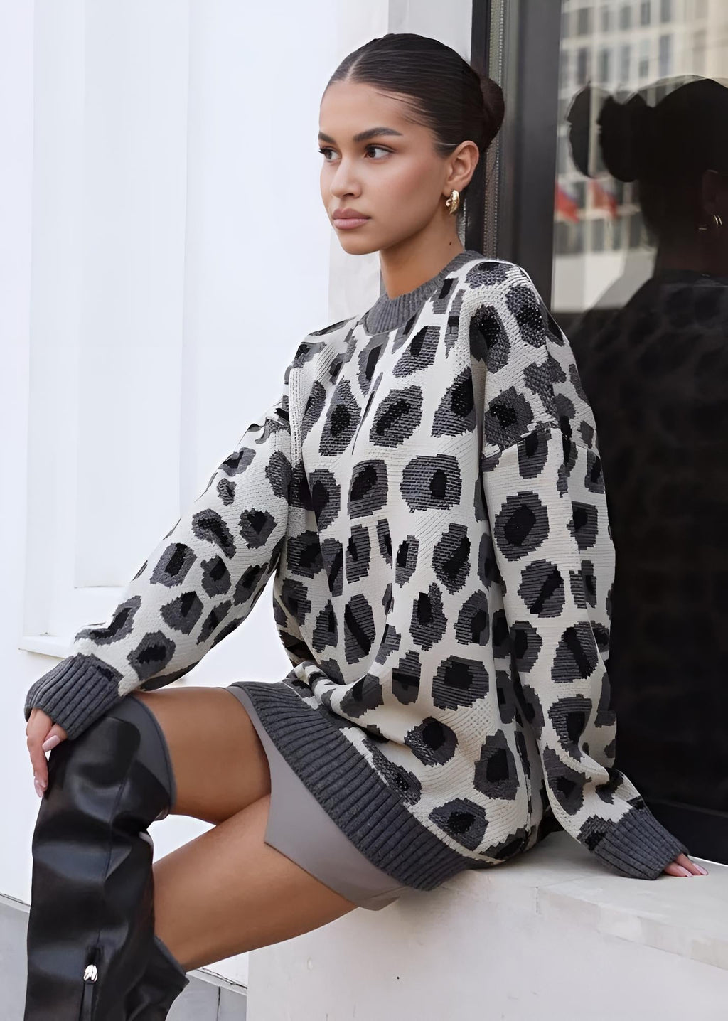 Οβερμέζιζ Πουλόβερ Με Λεοπάρ Στάμπα Harmony