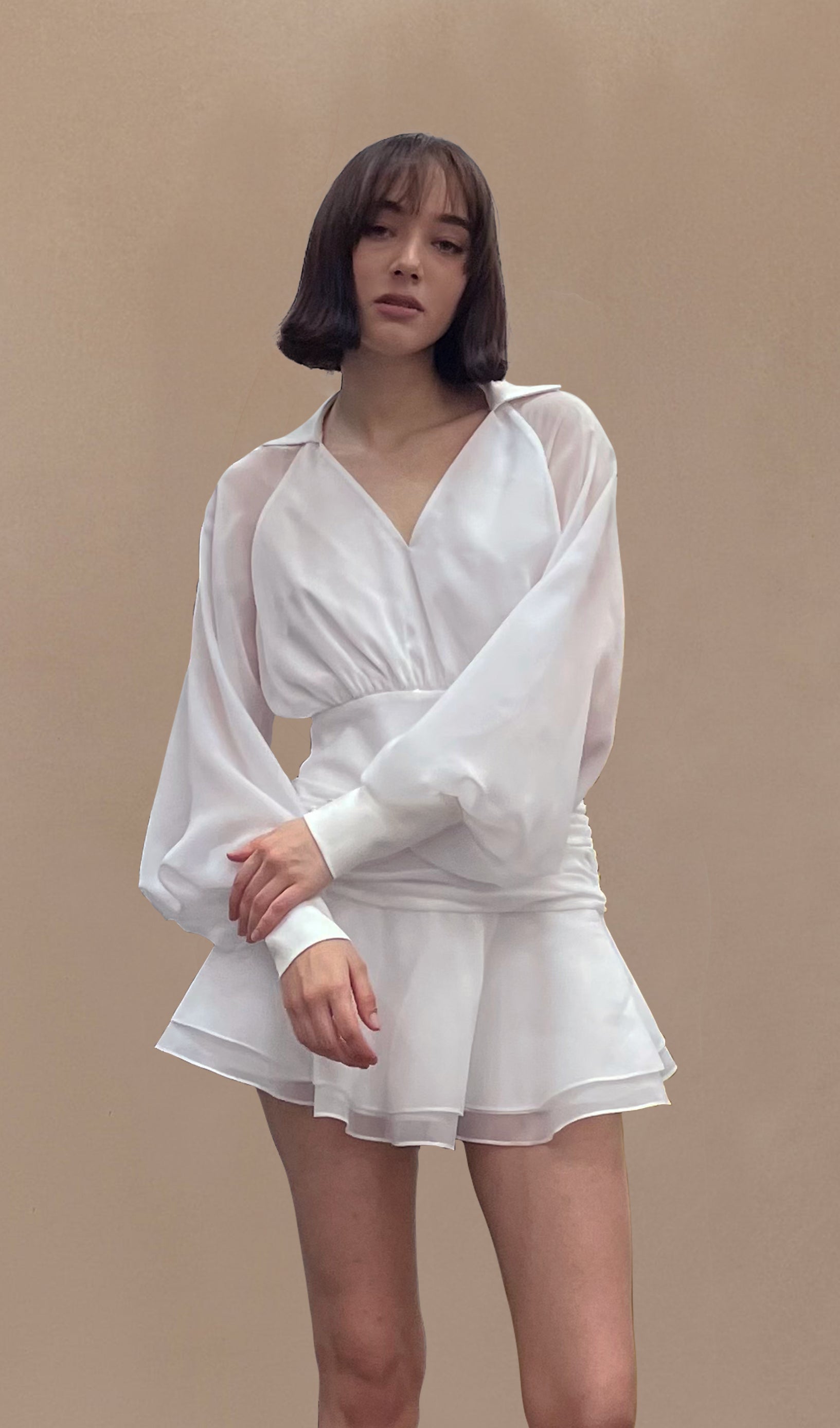 Μίνι Φόρεμα Thalia Με Μανίκια Και Φανάρι