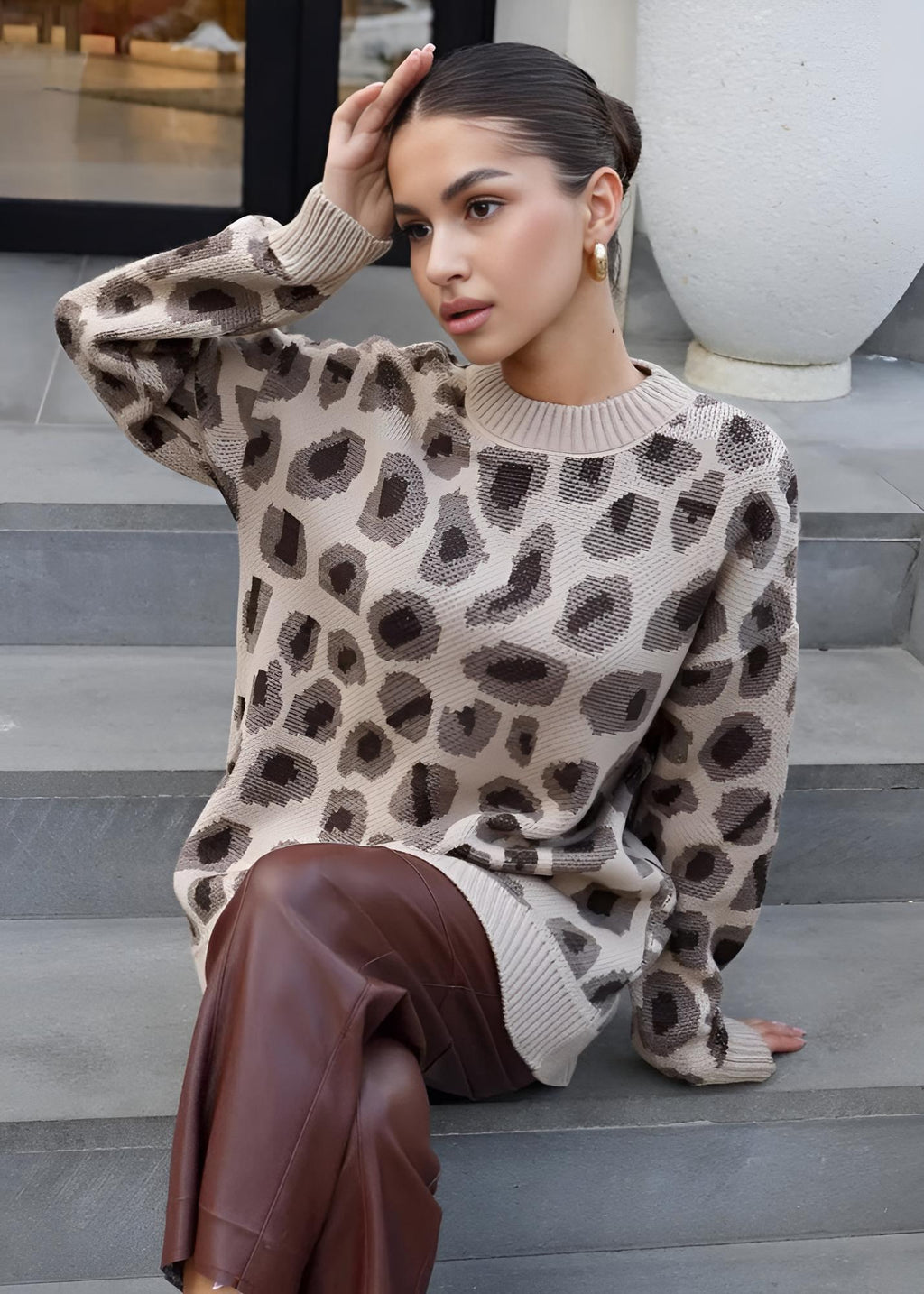 Οβερμέζιζ Πουλόβερ Με Λεοπάρ Στάμπα Harmony