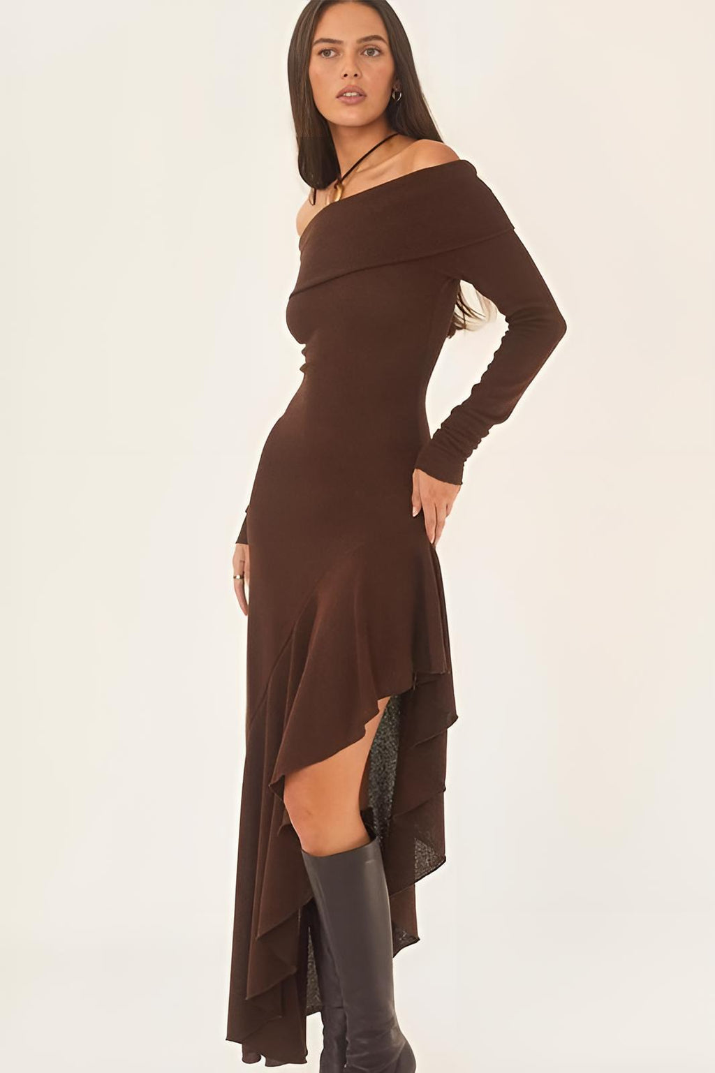 Φόρεμα Μίντι Πλεκτό Με Έξω Τους Ώμους Alisa, Φαρδύ Και Φαρδύ Τελείωμα ®