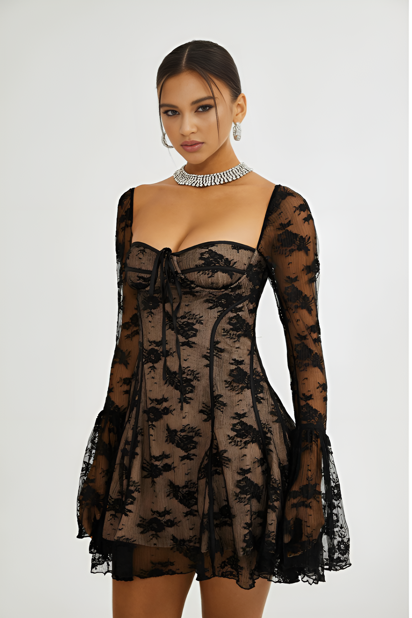 Μίνι Φόρεμα Eleanor Με Δαντέλα Και Ισπανικά Μανίκια