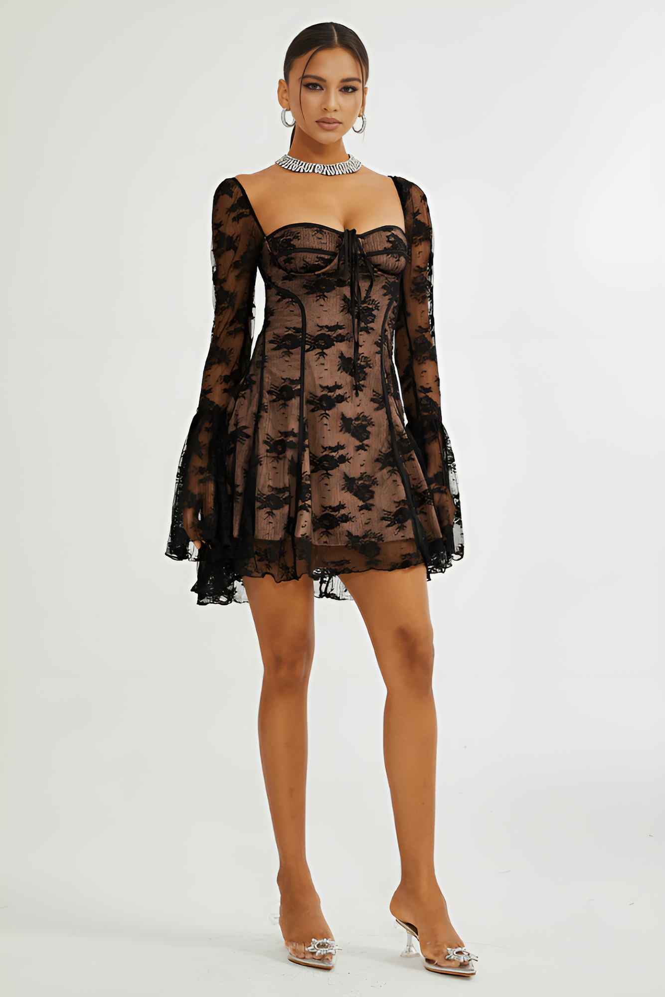 Μίνι Φόρεμα Eleanor Με Δαντέλα Και Ισπανικά Μανίκια