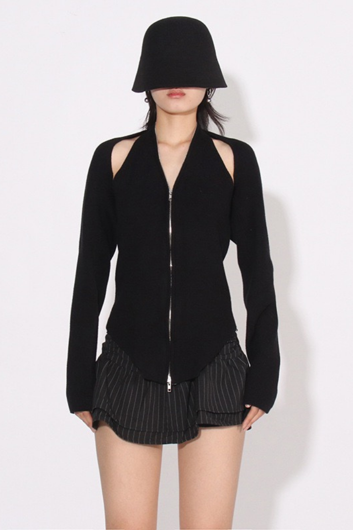 Σετ Πλεκτής Μπλούζας Και Ζακέτας Lora Με Τιράντες Και Λαιμόκοψη